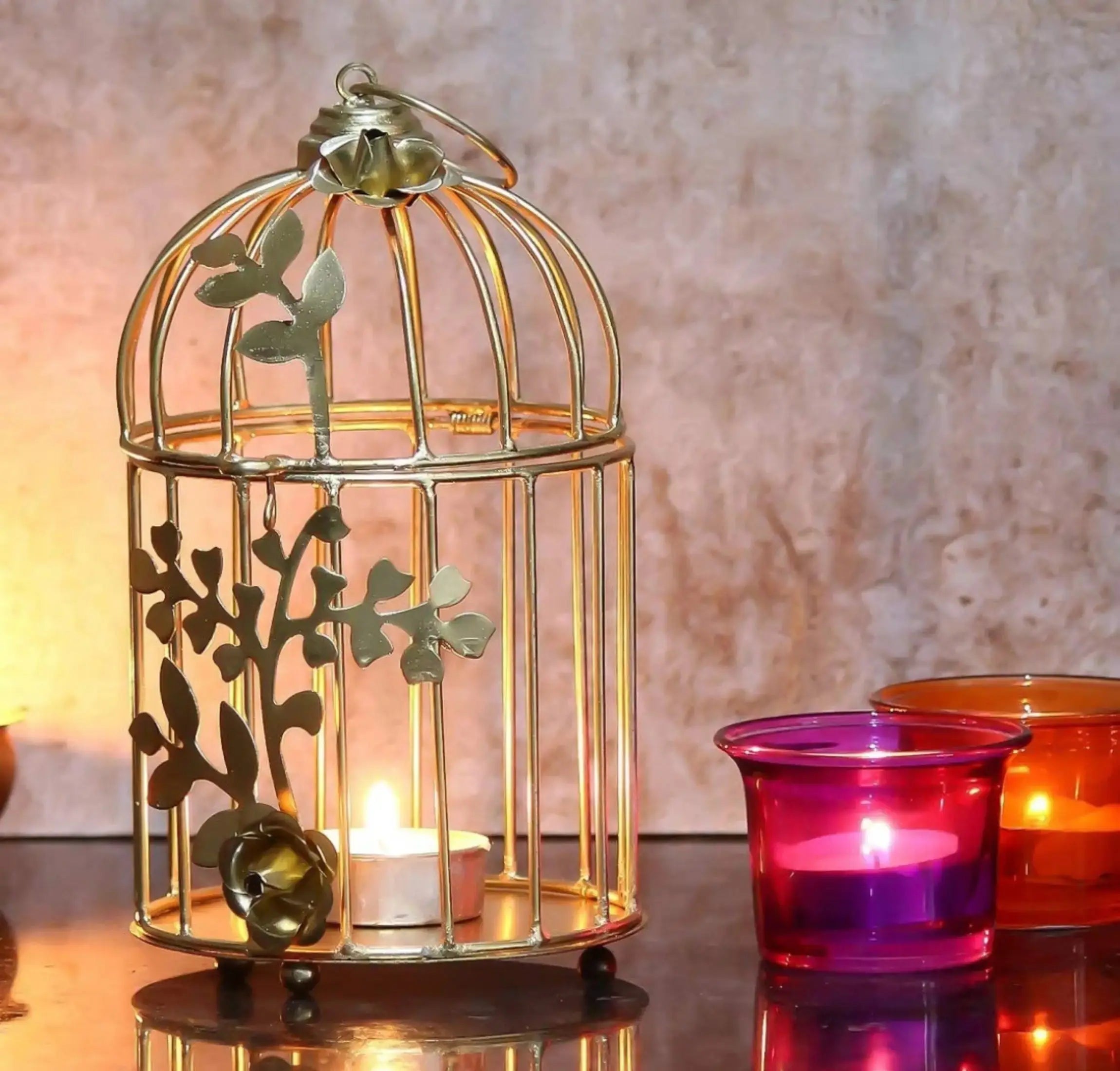 Metal Bird Cage Golden Tealight Candle Holder for Home Decor (Pack of 2) Mall on Moon