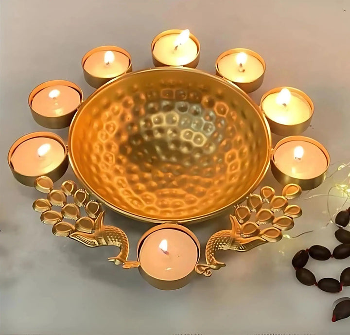 Peacock Urli Bowl Diya & Tealight Candle Holder for Diwali Mall on Moon