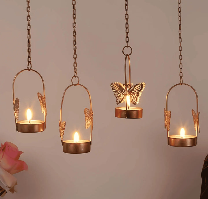 Butterfly Gold Hanging Candle Holder Set of 4