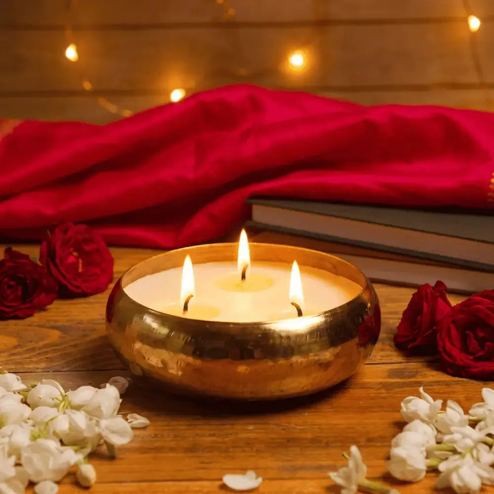 Golden Round Multi-Wick Candle Holder Bowl For Festive Decor (Pack of 2) Mall on Moon