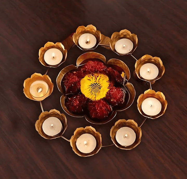 Rangoli Decorative Flower Shaped Urli Bowl Diya