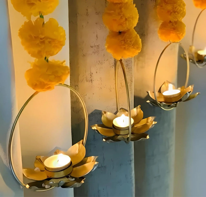 Lotus Shape Round Hanging Candle Holder Set of 2