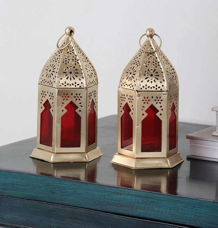 Salsa Glass & Metal Moroccan Hanging & Table Top Lantern (Pack of 2)