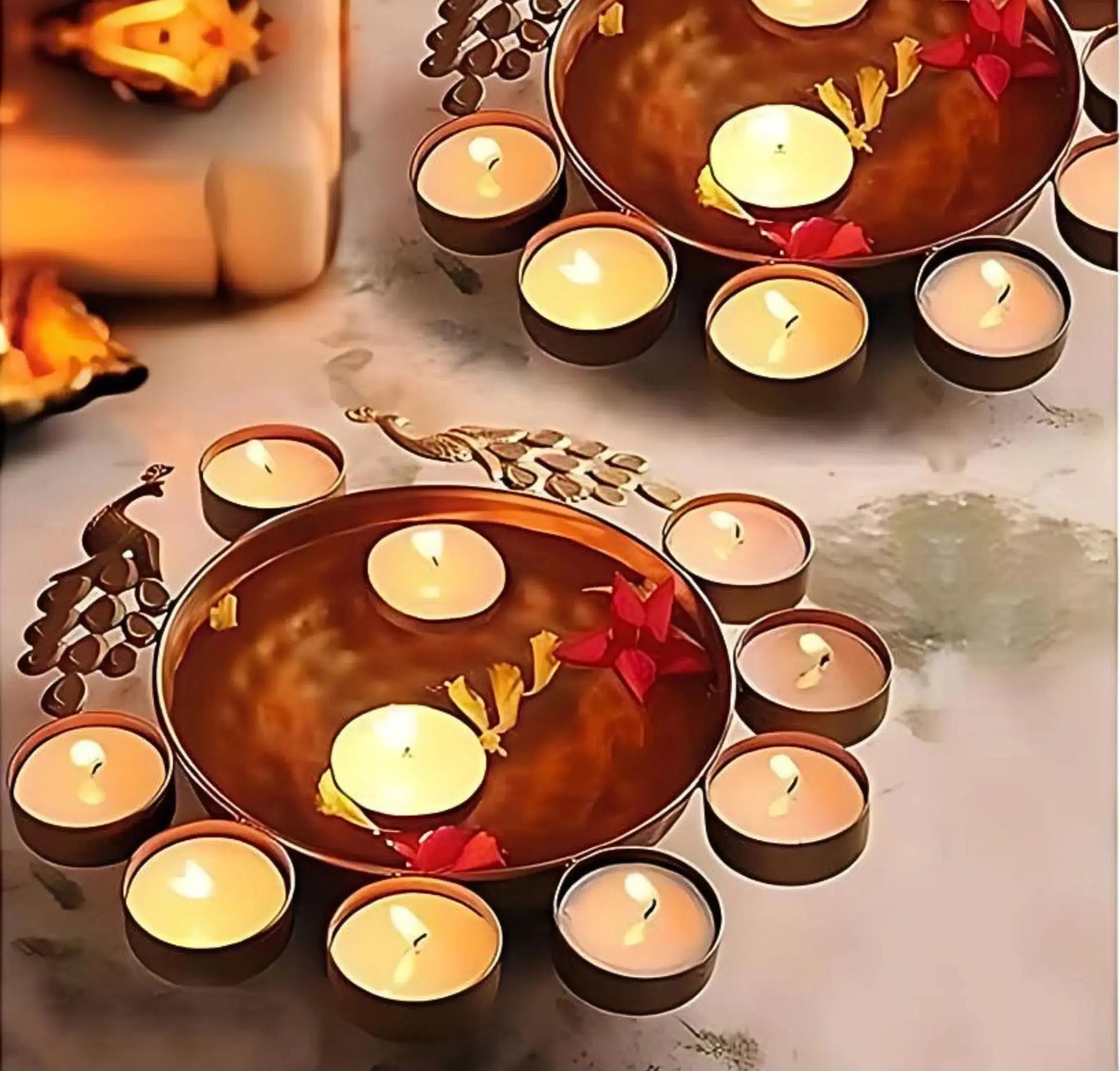 Peacock Urli Bowl Diya & Tealight Candle Holder for Diwali Mall on Moon