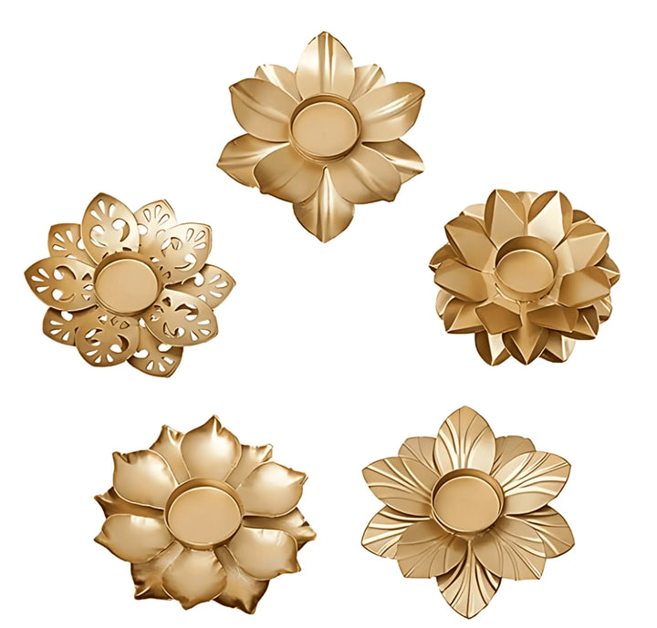 Flower Shaped Gold Candle Holder Set of 5