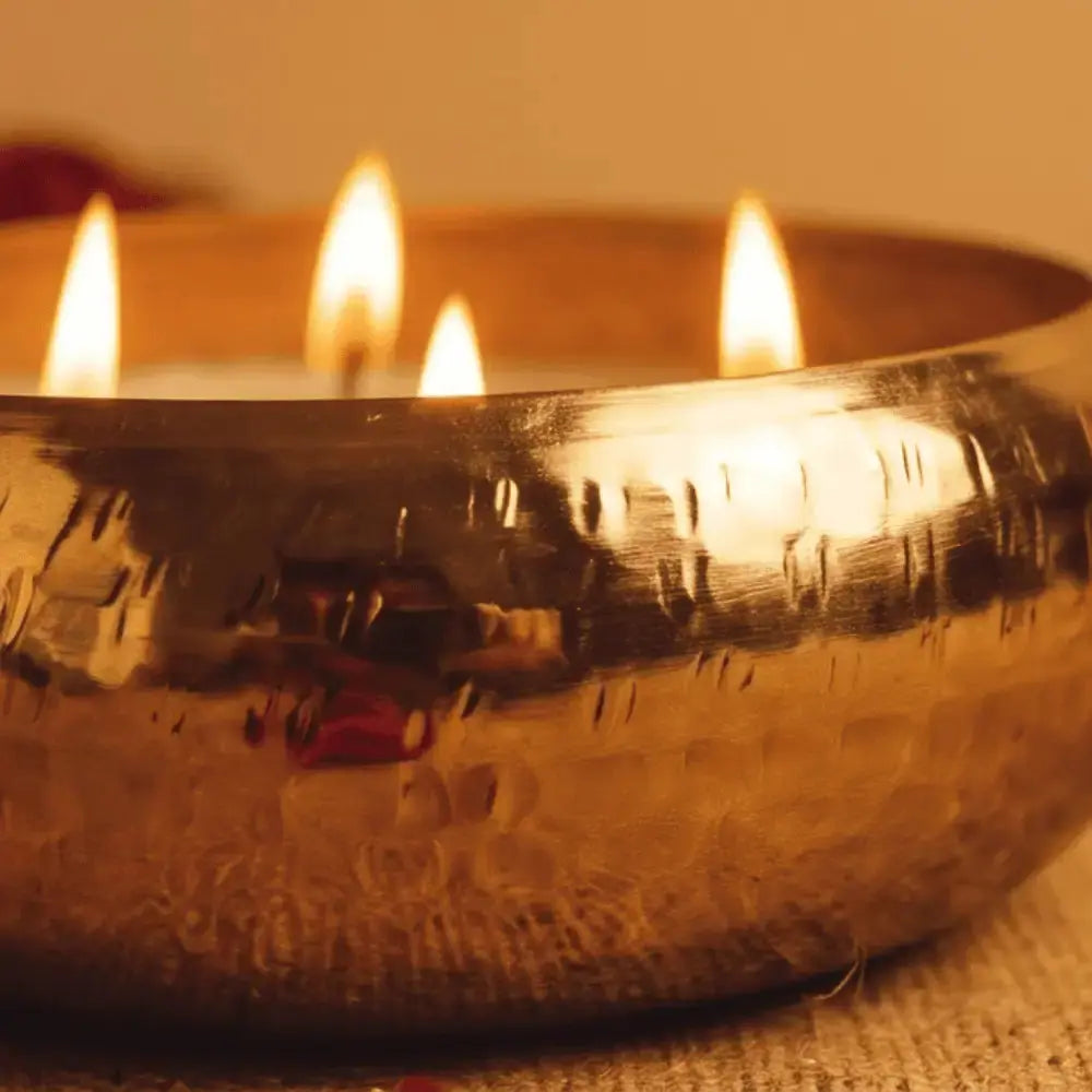 Golden Round Multi-Wick Candle Holder Bowl For Festive Decor (Pack of 2) Mall on Moon