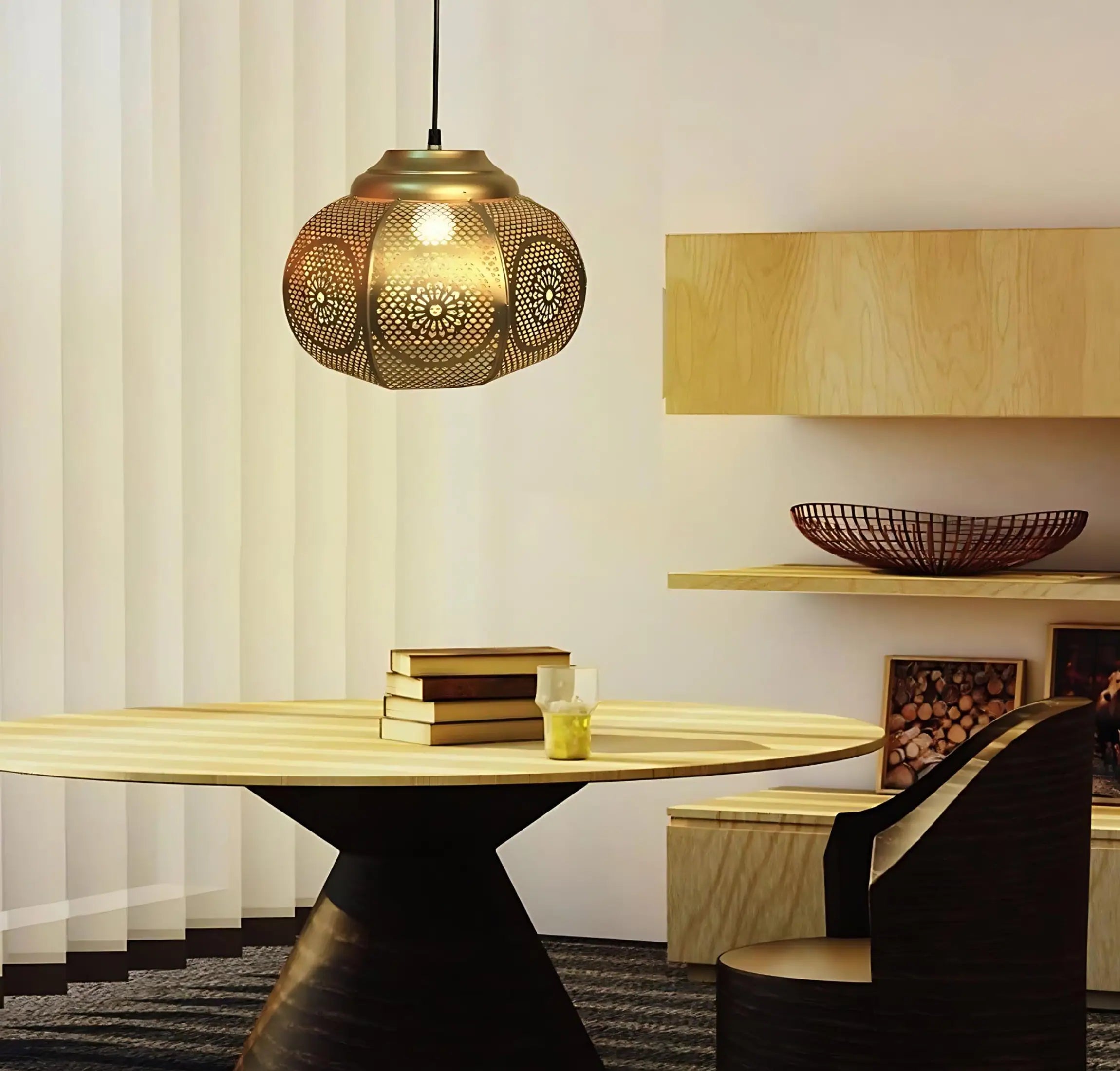 Moroccan Iron Zellige Round Hanging Pendant Ceiling Lamp
