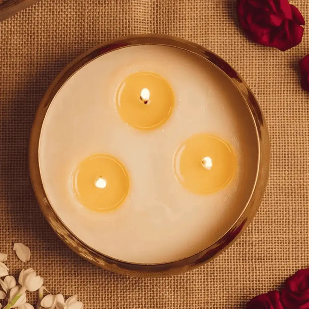 Golden Round Multi-Wick Candle Holder Bowl For Festive Decor (Pack of 2) Mall on Moon