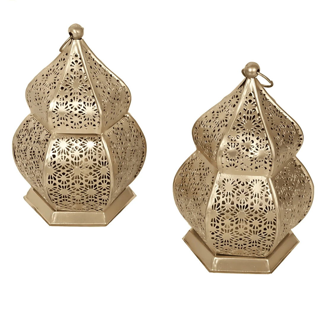 Mini Gold Tealight Candle Holder Lantern For Home Decoration (Pack of 2)