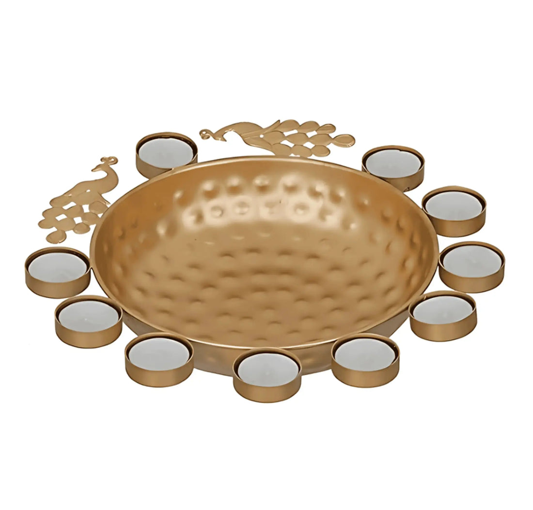 Peacock Urli Bowl Diya & Tealight Candle Holder for Diwali Mall on Moon