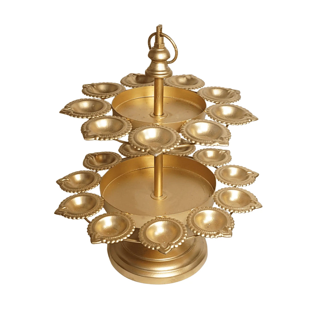 Metal 2 Layer Foldable Urli Diya Stand For Diwali & Home Decoration