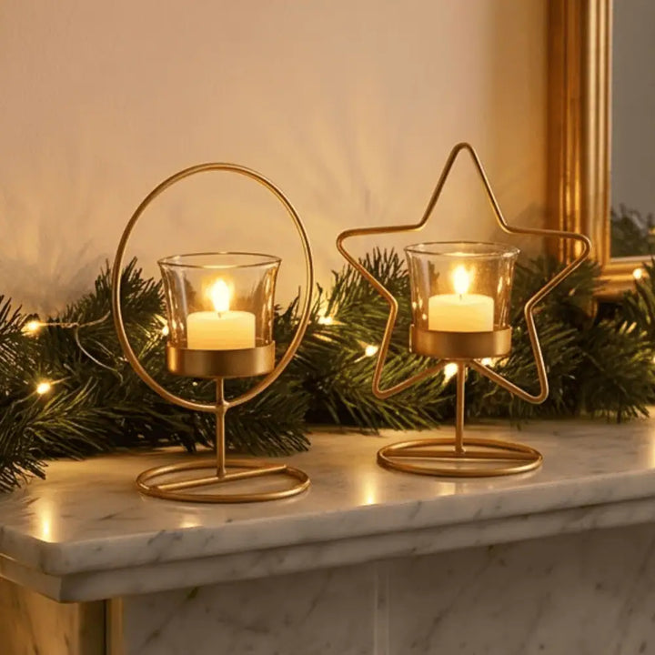 Christmas Tealight Candle Holder Stand Festive Decor Iron Candle Stand Golden Finish