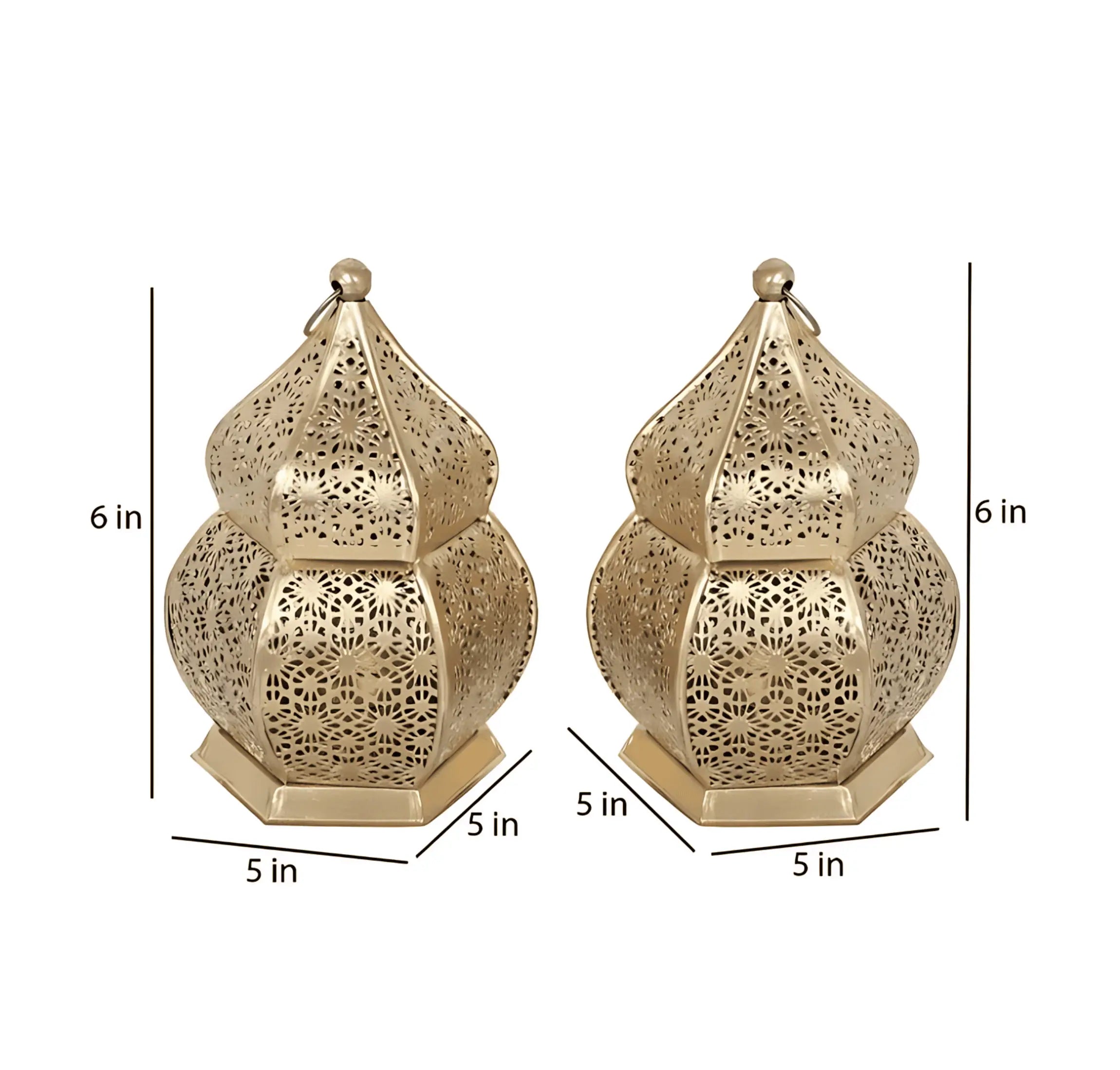 Mini Gold Tealight Candle Holder Lantern For Home Decoration (Pack of 2)