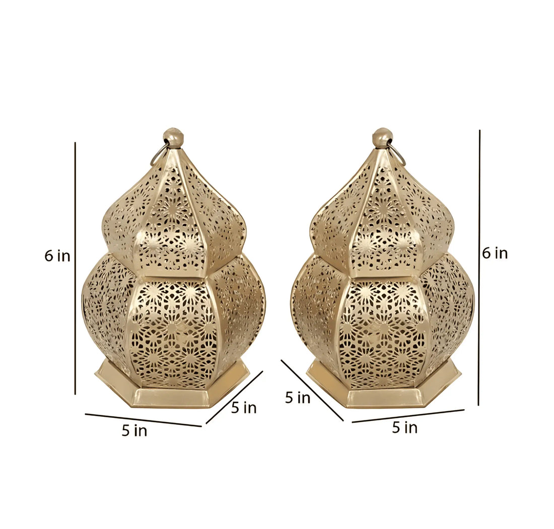 Mini Gold Tealight Candle Holder Lantern For Home Decoration (Pack of 2)