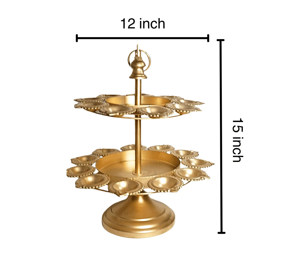 Metal 2 Layer Foldable Urli Diya Stand For Diwali & Home Decoration
