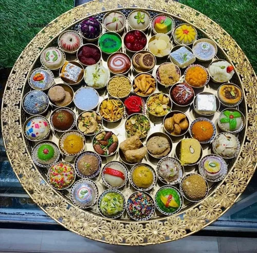 56 Bhog Pooja Thali 20 Inch Traditional Golden Iron Decorative Plate