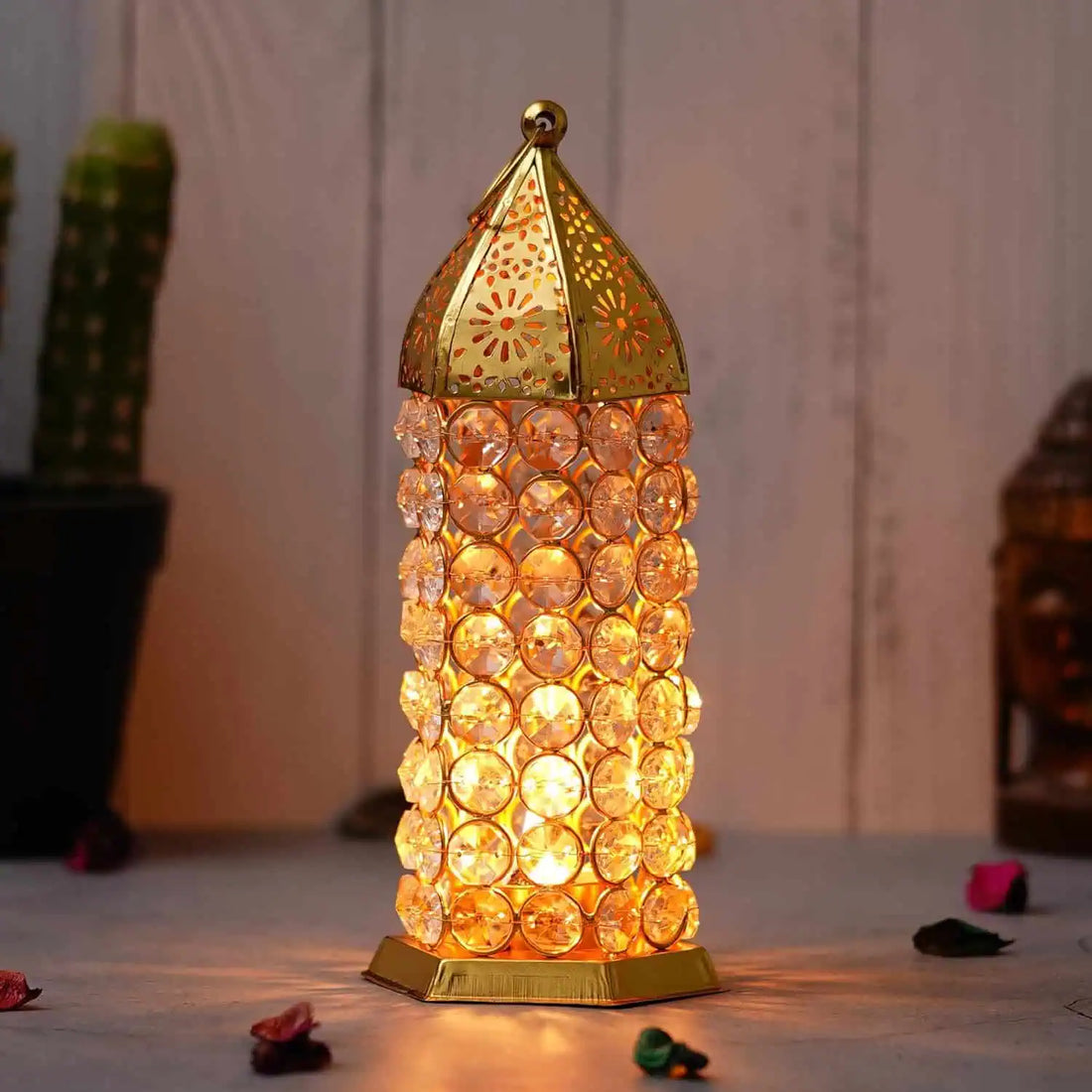 Crystal Engraved Tealight Candle Holder Lantern