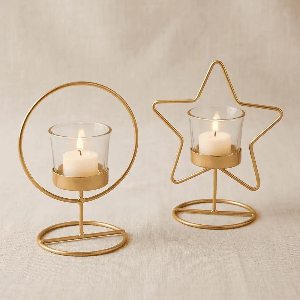 Christmas tealight candle holder stand in golden finish, elegant iron candle holder for Christmas home decor, festive table decoration, votive candle holder, tealight holder for dining table, mantelpiece and centerpiece, lightweight durable decorative candle stand, 5 x 5 x 6 inch golden Christmas candle holder
