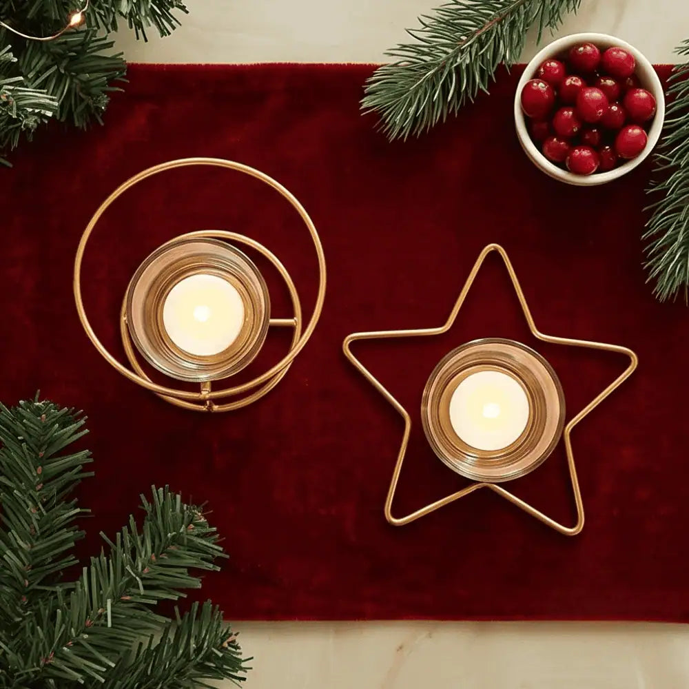 Christmas tealight candle holder stand in golden finish, elegant iron candle holder for Christmas home decor, festive table decoration, votive candle holder, tealight holder for dining table, mantelpiece and centerpiece, lightweight durable decorative candle stand, 5 x 5 x 6 inch golden Christmas candle holder
