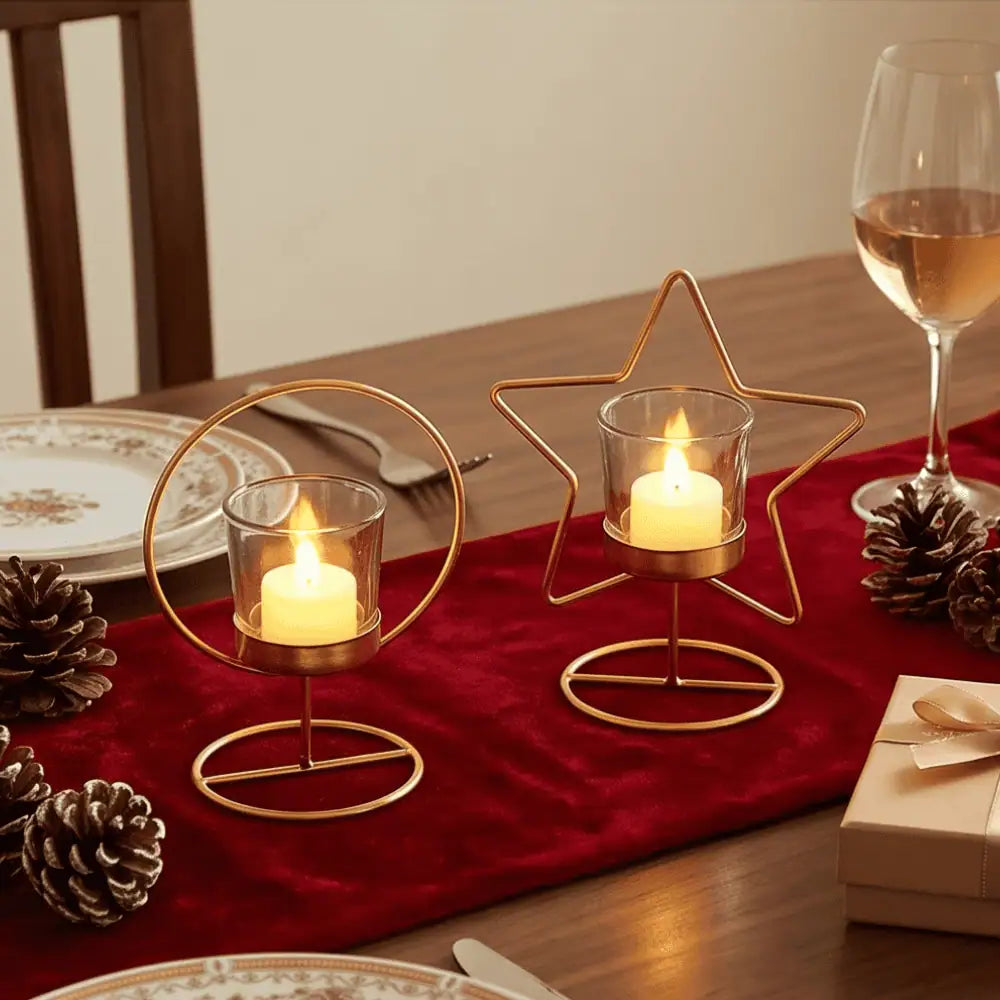 Christmas tealight candle holder stand in golden finish, elegant iron candle holder for Christmas home decor, festive table decoration, votive candle holder, tealight holder for dining table, mantelpiece and centerpiece, lightweight durable decorative candle stand, 5 x 5 x 6 inch golden Christmas candle holder
