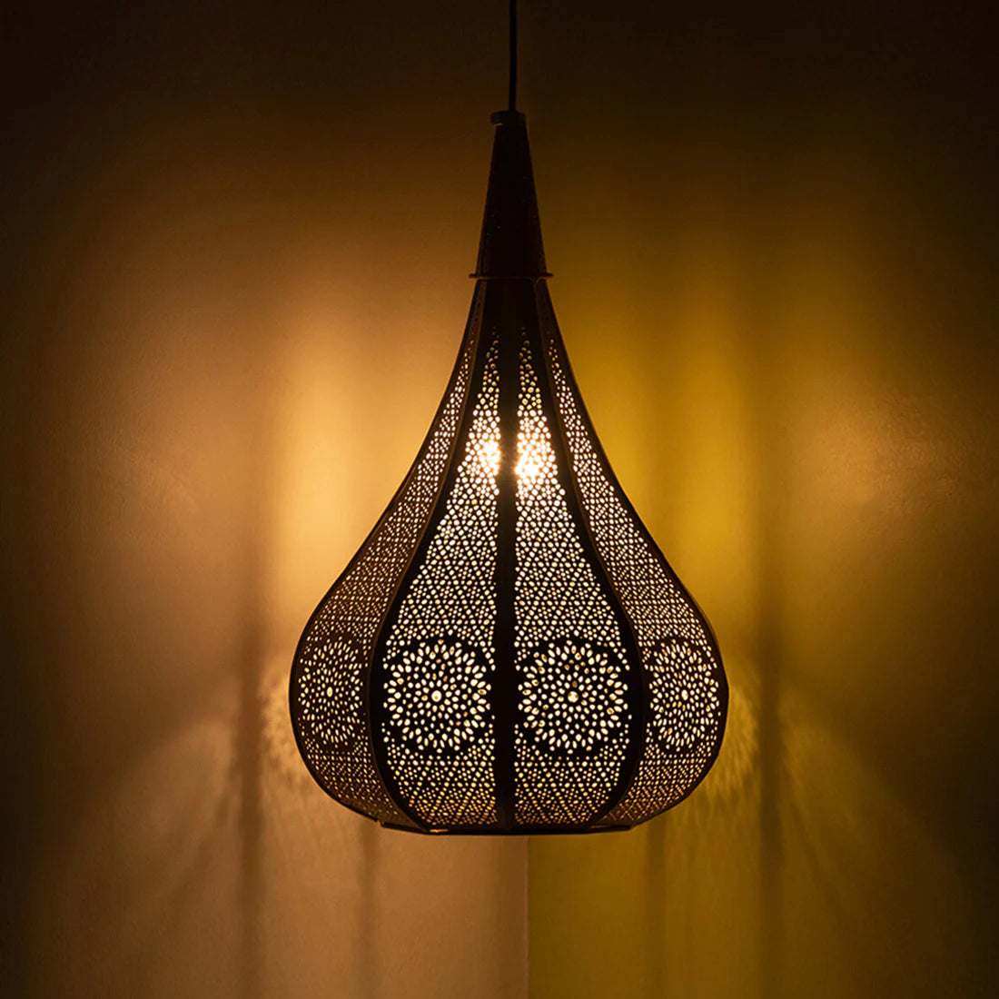 Hand-Etched Golden Moroccan Hanging Pendant Light Ceiling Lamp