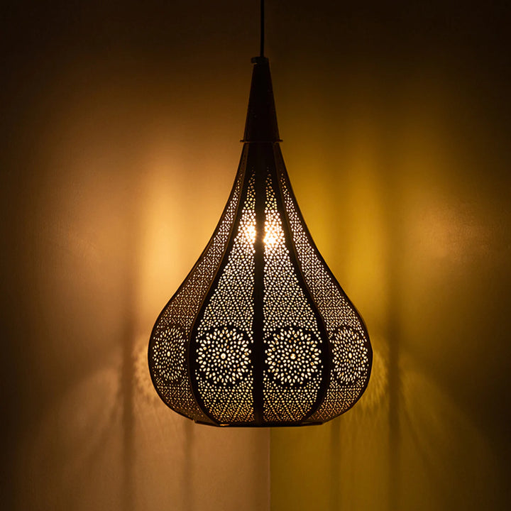Hand-Etched Golden Moroccan Hanging Pendant Light Ceiling Lamp