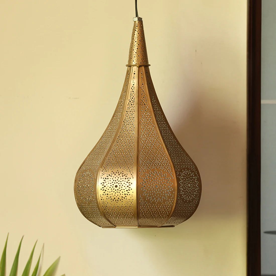 Hand-Etched Golden Moroccan Hanging Pendant Light Ceiling Lamp