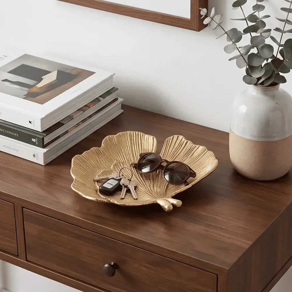 Golden Ginkgo Leaf Decorative Tray for Home Decor Mall on Moon