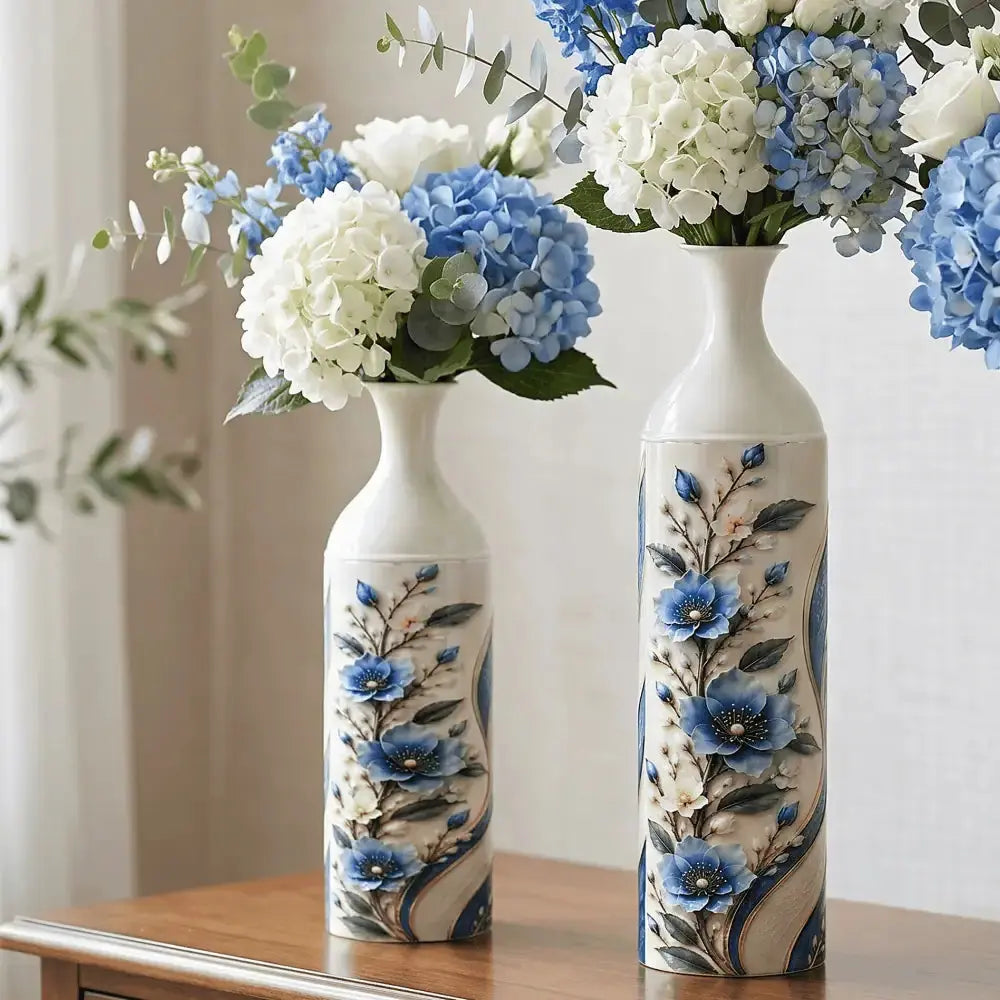 Blue Floral Decorative Flower Vase Set of 3 for Home Decor Mall on Moon
