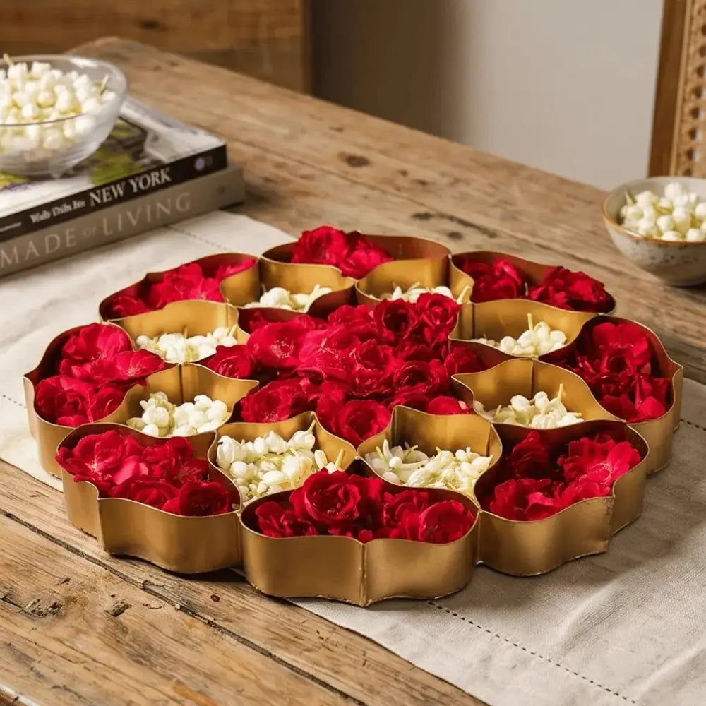 Golden Flower Shaped Decorative Urli Tray for Diwali & Festive Decor Mall on Moon