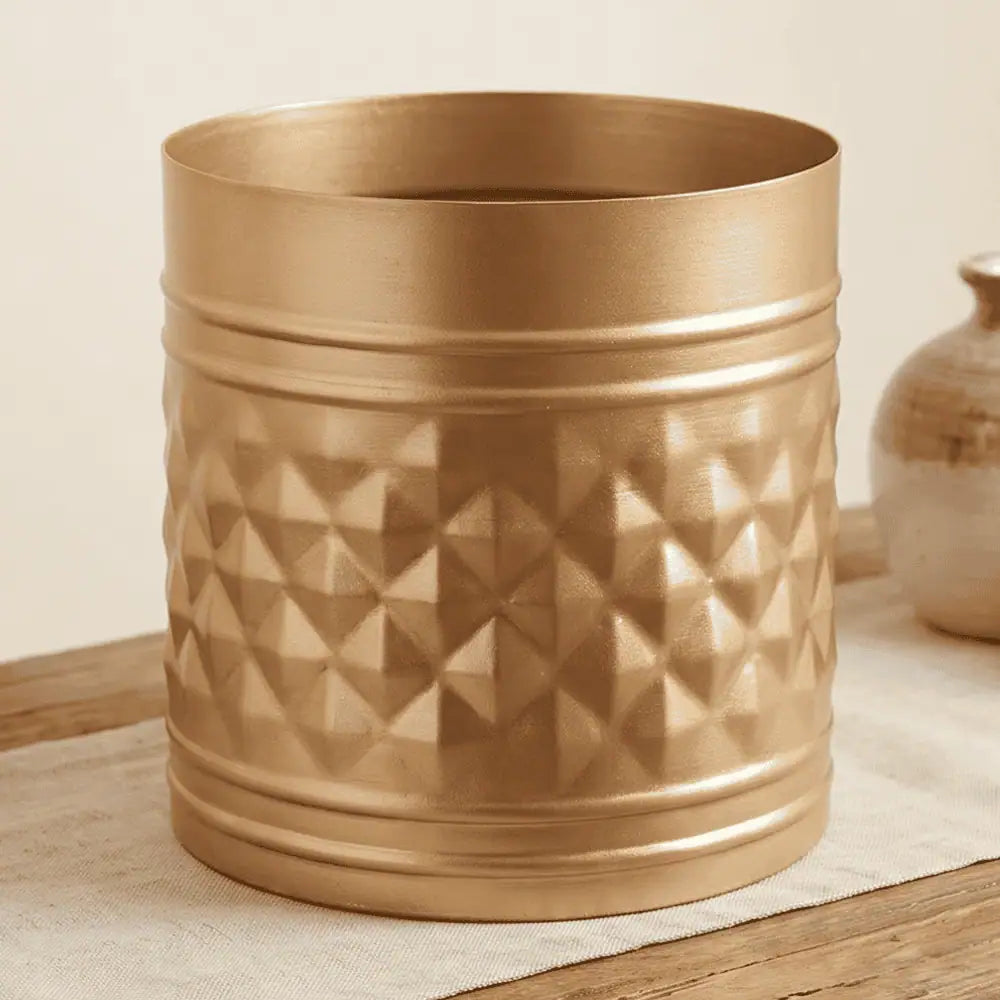 Textured Golden Metal Planter Set of 3 for Home & Indoor Decor