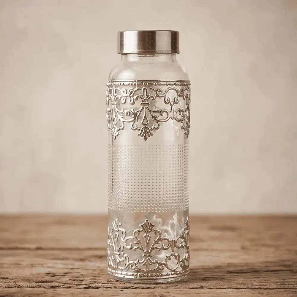 Luxury Silver Embellished Glass Water Bottle with Velvet Gift Box Mall on Moon