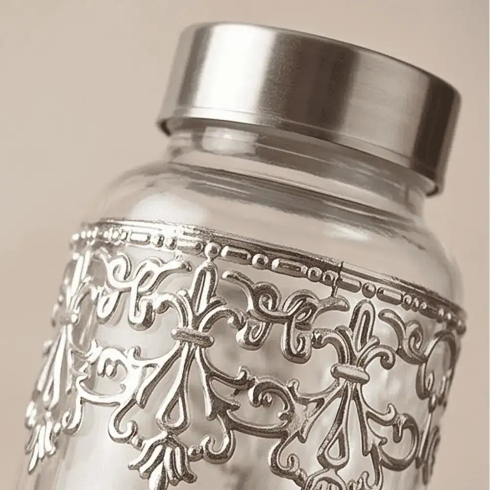 Luxury Silver Embellished Glass Water Bottle with Velvet Gift Box Mall on Moon