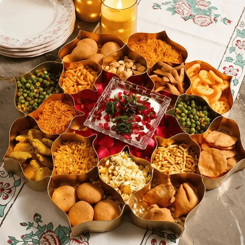 Golden Flower Shaped Decorative Urli Tray for Diwali & Festive Decor Mall on Moon