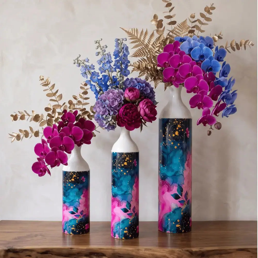 Abstract Floral Decorative Flower Vase Set of 3 for Home Decor Mall on Moon