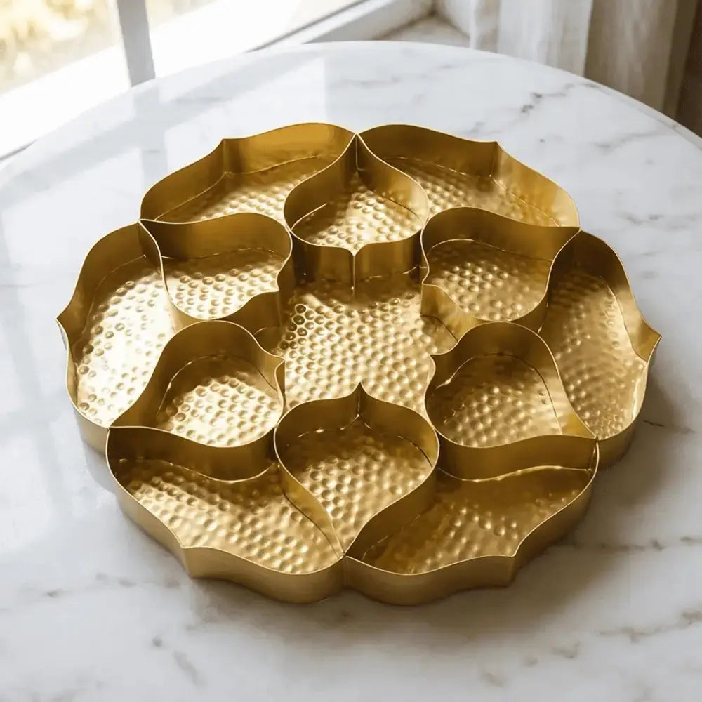 Golden Flower Shaped Decorative Urli Tray for Diwali & Festive Decor Mall on Moon