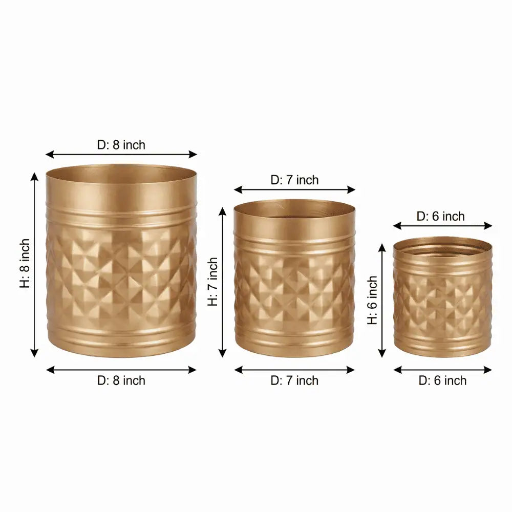 Textured Golden Metal Planter Set of 3 for Home & Indoor Decor
