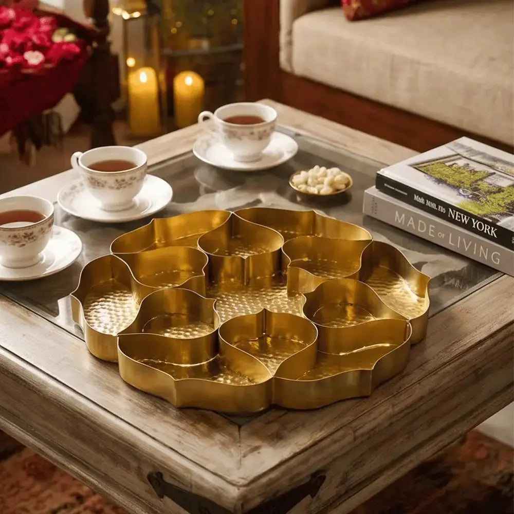 Golden Flower Shaped Decorative Urli Tray for Diwali & Festive Decor Mall on Moon