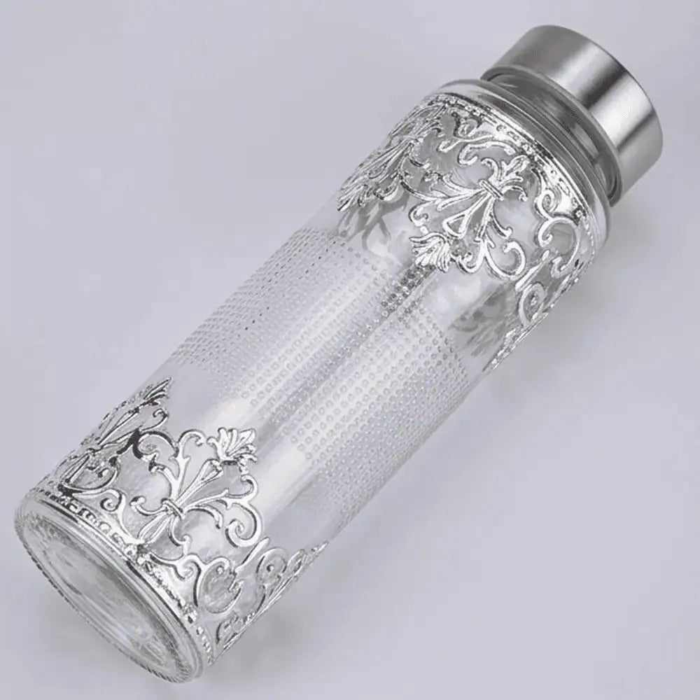 Luxury Silver Embellished Glass Water Bottle with Velvet Gift Box Mall on Moon
