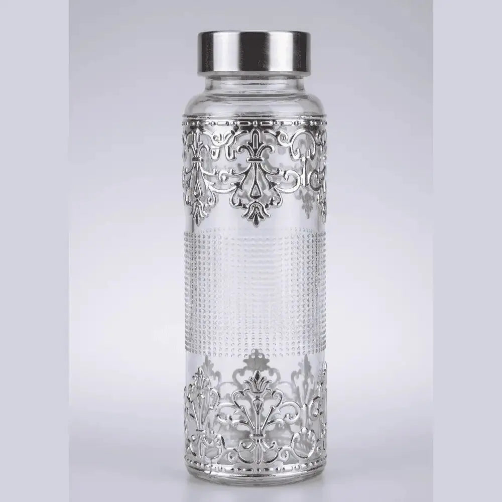 Luxury Silver Embellished Glass Water Bottle with Velvet Gift Box Mall on Moon