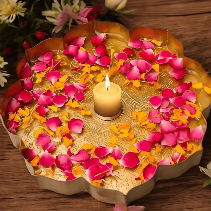 Golden Flower Shaped Urli Tray for Diwali & Festive Home Decor Mall on Moon