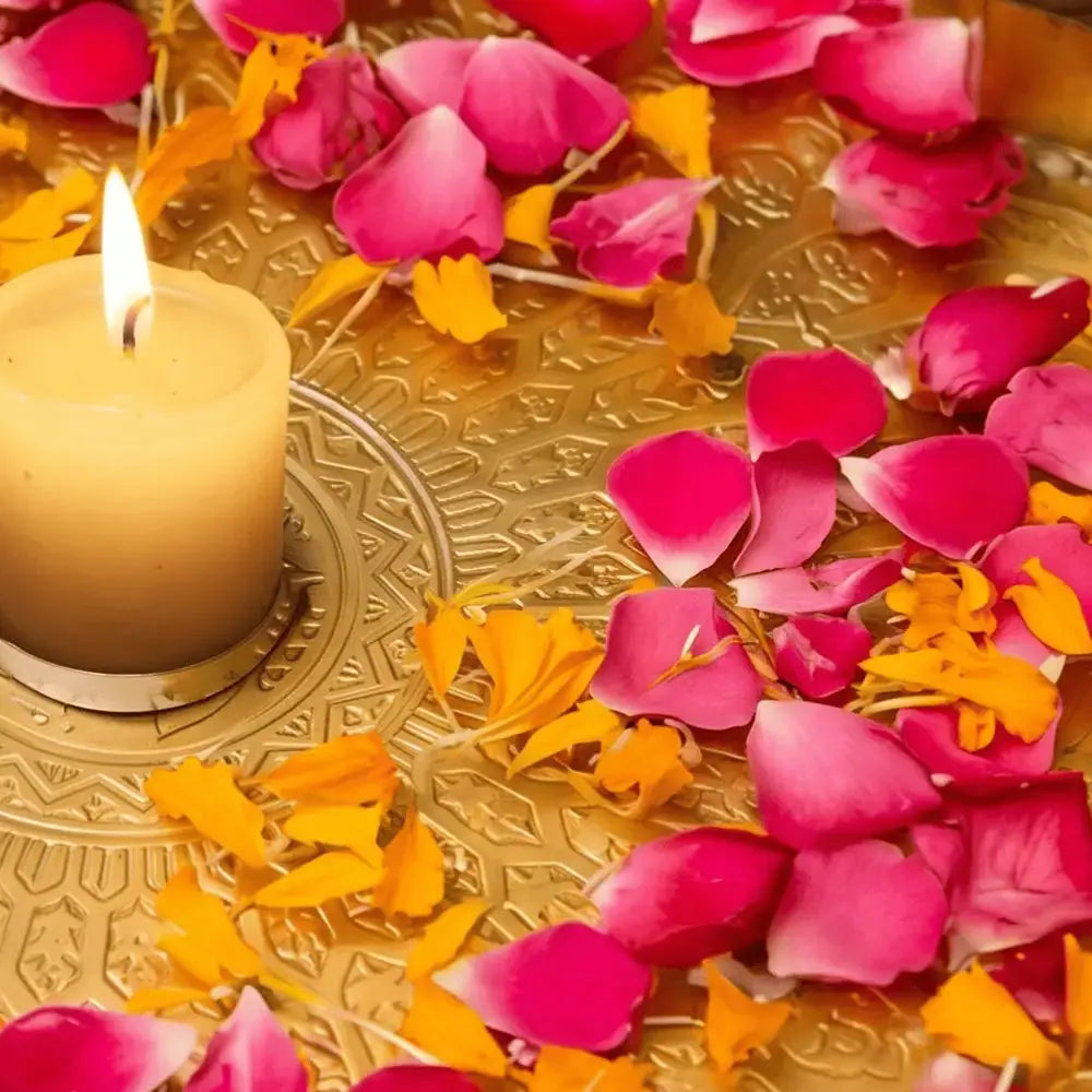 Golden Flower Shaped Urli Tray for Diwali & Festive Home Decor Mall on Moon