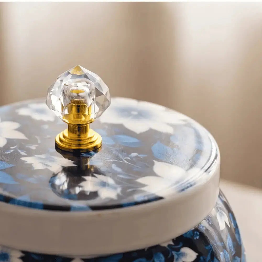 Blue Floral Decorative Storage Jar with Lid for Home Decor Mall on Moon