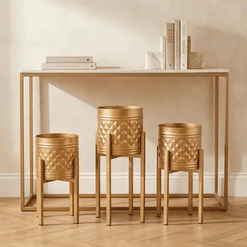 Geometric Metal Planter Set of 3 with 10 Inch Stands