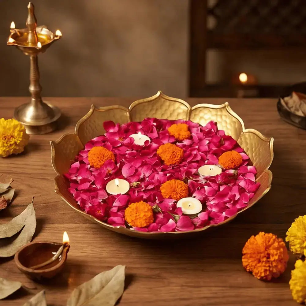 Golden Lotus Flower Urli Bowl for Diwali & Festive Decor Mall on Moon