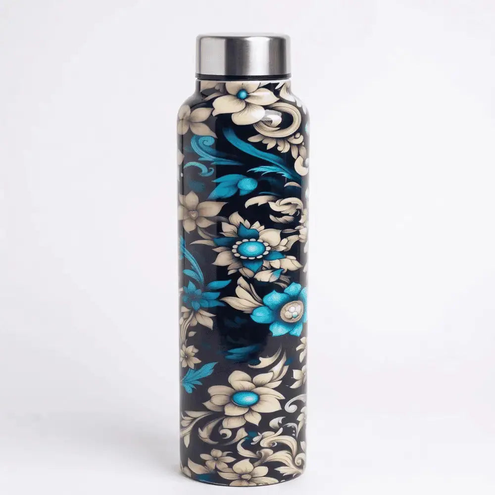 1 Litre Stainless Steel Floral Water Bottle with Enamel Print Mall on Moon