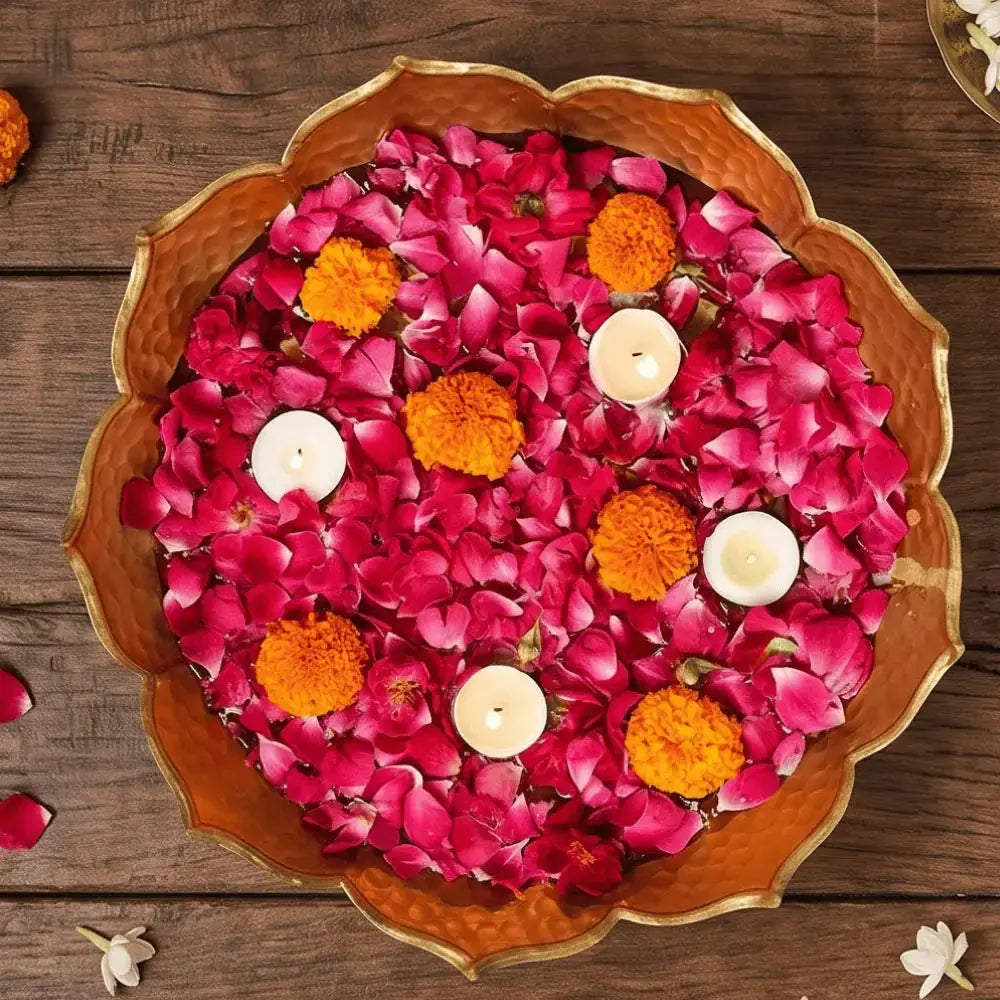 Golden Lotus Flower Urli Bowl for Diwali & Festive Decor Mall on Moon