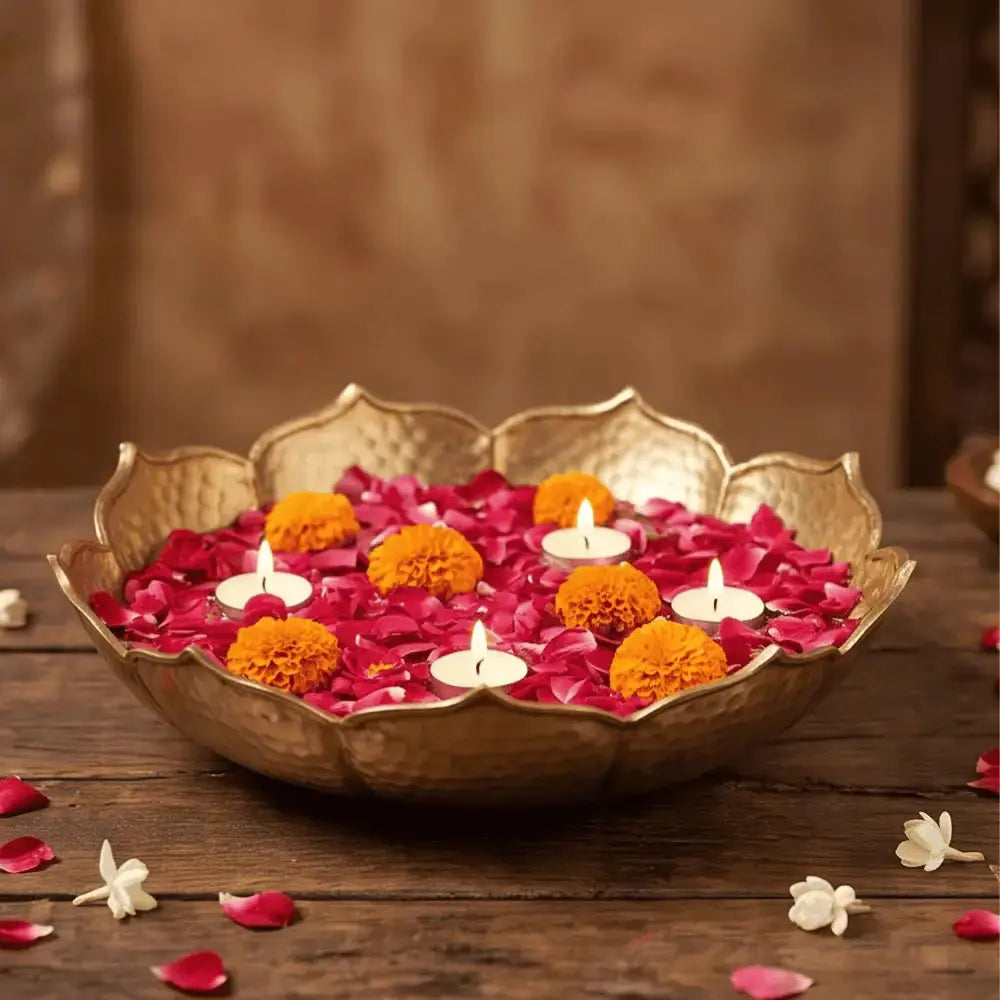 Golden Lotus Flower Urli Bowl for Diwali & Festive Decor Mall on Moon