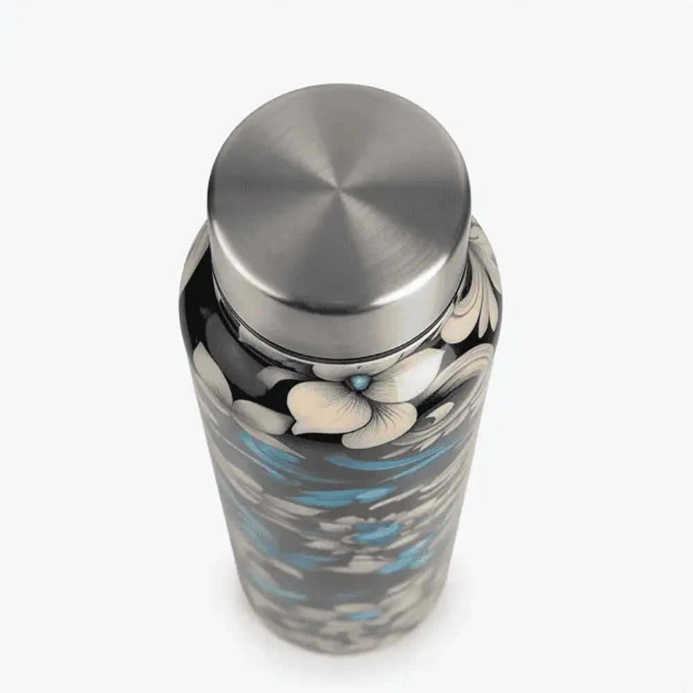 1 Litre Stainless Steel Floral Water Bottle with Enamel Print Mall on Moon