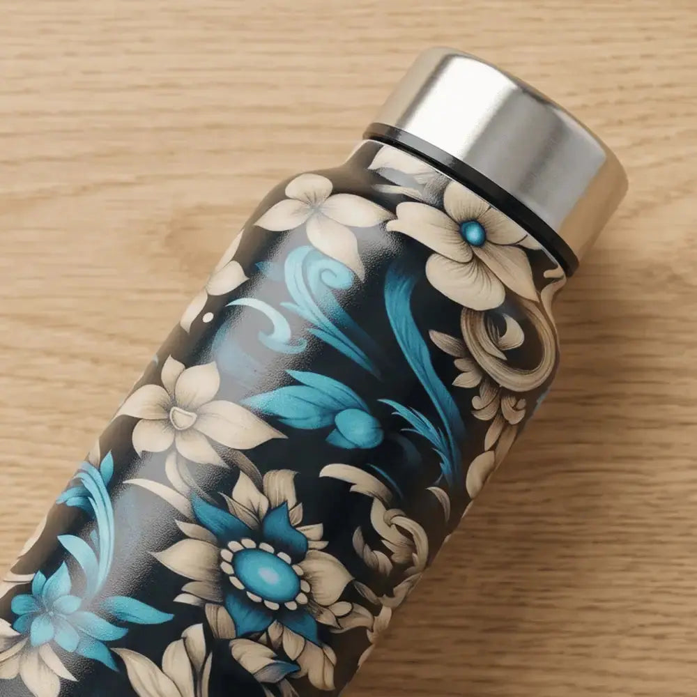 1 Litre Stainless Steel Floral Water Bottle with Enamel Print Mall on Moon